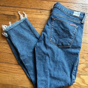 Hudson Jeans Straight Leg Blue Denim with Frayed Hem